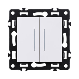 Выключатель 2-клавишный 10А/250В с LED подсветкой, белый Kollinger Asthetik AS-010WH