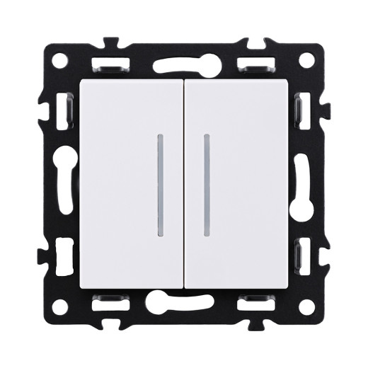 Выключатель 2-клавишный 10А/250В с LED подсветкой, белый Kollinger Asthetik AS-010WH