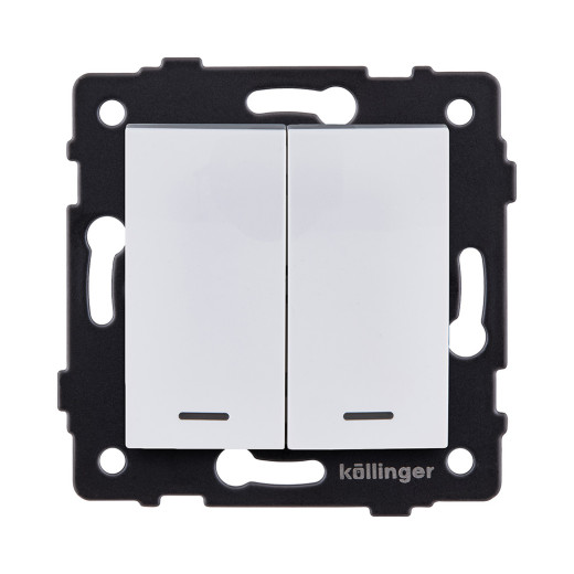Выключатель 2-клавишный проходной 10А/250В с LED подсветкой, изогнутый, белый Kollinger REA-R-010WH для Aspekt, Eleganz, Reflex