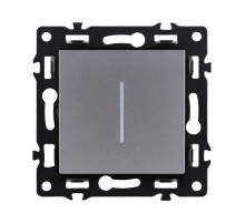 Выключатель кнопочный 1-клавишный 10А/250В с LED подсветкой, серый Kollinger Asthetik AS-012GY