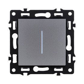 Выключатель кнопочный 1-клавишный 10А/250В с LED подсветкой, серый Kollinger Asthetik AS-012GY