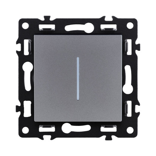 Выключатель кнопочный 1-клавишный 10А/250В с LED подсветкой, серый Kollinger Asthetik AS-012GY