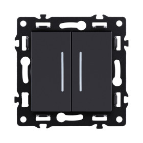 Выключатель 2-клавишный 10А/250В с LED подсветкой, черный Kollinger Asthetik AS-010BK