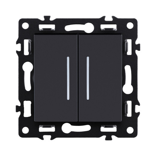 Выключатель 2-клавишный 10А/250В с LED подсветкой, черный Kollinger Asthetik AS-010BK