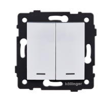 Выключатель 2-клавишный 10А/250В с LED подсветкой, изогнутый, белый Kollinger REA-R-008WH для Aspekt, Eleganz, Reflex