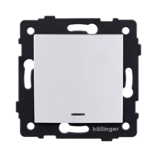 Выключатель 1-клавишный 10А/250В с LED подсветкой, изогнутый, белый Kollinger REA-R-002WH для Aspekt, Eleganz, Reflex