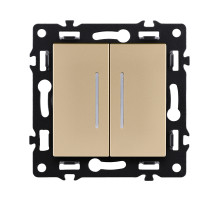 Выключатель 2-клавишный 10А/250В с LED подсветкой, золотой Kollinger Asthetik AS-010GD