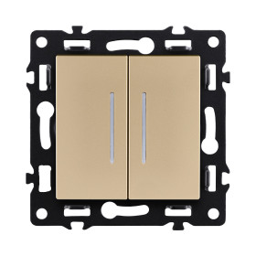 Выключатель 2-клавишный 10А/250В с LED подсветкой, золотой Kollinger Asthetik AS-010GD