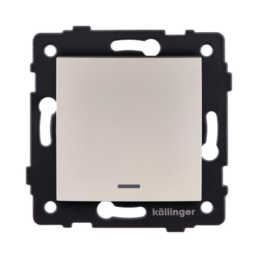 Выключатель 1-клавишный 10А/250В с LED подсветкой, изогнутый, золотой Kollinger REA-R-002GD для Aspekt, Eleganz, Reflex