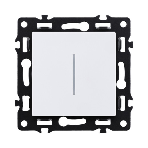 Выключатель 1-клавишный проходной 10А/250В с LED подсветкой, белый Kollinger Asthetik AS-008WH