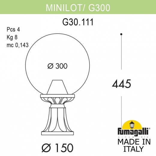 Наземный низкий светильник Fumagalli Globe 300 G30.111.000.BXE27