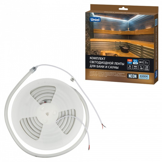 Комплект с лентой светодиодной Uniel ULS-N40-2835-120LED/m-16mm-IP68-DC24V-10W/m-5M-6500K NEON SET01 UL-00012845