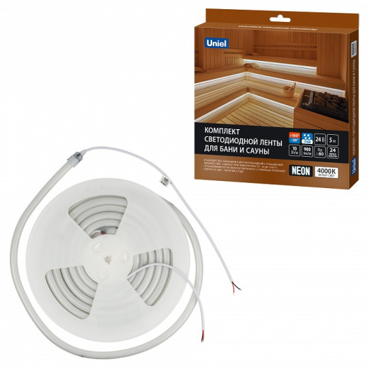 Комплект с лентой светодиодной Uniel ULS-N40-2835-120LED/m-16mm-IP68-DC24V-10W/m-5M-4000K NEON SET01 UL-00012844