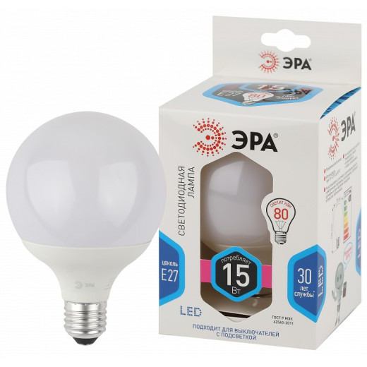 Лампа светодиодная Эра Стандарт E27 15Вт 4000K LED G95-15W-4000K-E27