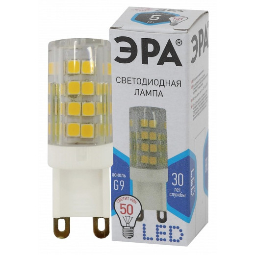 Лампа светодиодная Эра Стандарт G9 5Вт 4000K LED JCD-5W-CER-840-G9