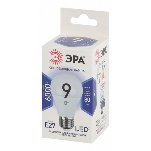 Лампа светодиодная Эра Стандарт E27 9Вт 6000K LED A60-9W-860-E27