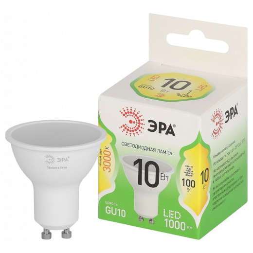Лампа светодиодная Эра Green Line GU10 10Вт 3000K LED MR16-10W-830-GU10 GL