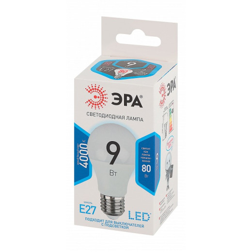 Лампа светодиодная Эра Стандарт E27 9Вт 4000K LED A60-9W-840-E27