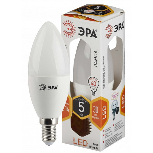 Лампа светодиодная Эра  E14 5Вт 2700K LED B35-5W-827-E14