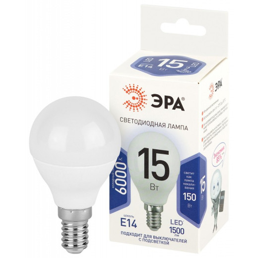 Лампа светодиодная Эра Стандарт E14 15Вт 6000K LED P45-15W-860-E14