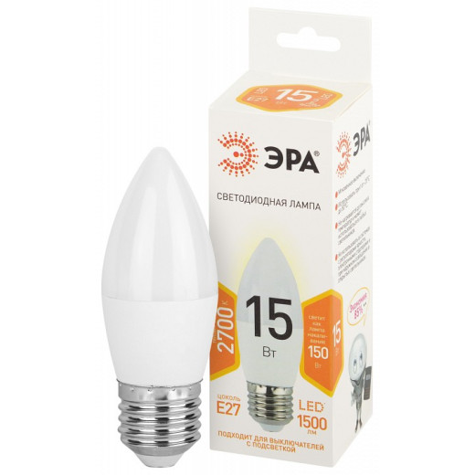 Лампа светодиодная Эра Стандарт E27 15Вт 2700K LED B35-15W-827-E27