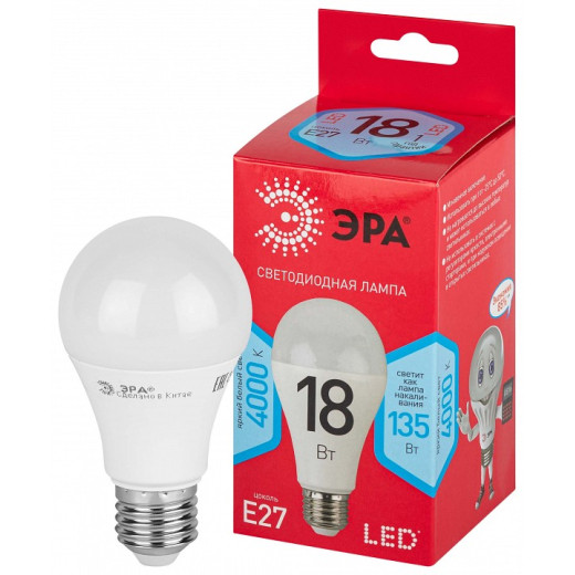Лампа светодиодная Эра  E27 18Вт 4000K LED A65-18W-840-E27 R
