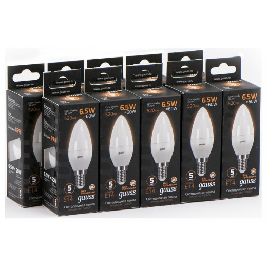 Лампа светодиодная Gauss  E14 6.5Вт 3000K 103101107