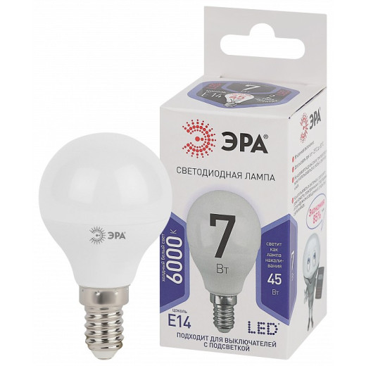 Лампа светодиодная Эра Стандарт E14 7Вт 6000K LED P45-7W-860-E14
