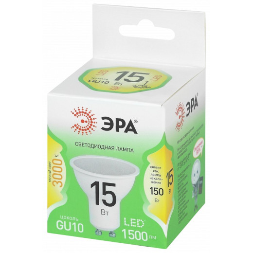 Лампа светодиодная Эра  GU10 15Вт 3000K LED MR16-15W-830-GU10 GL