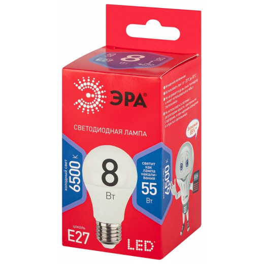 Лампа светодиодная Эра  E27 8Вт 6500K LED A55-8W-865-E27 R