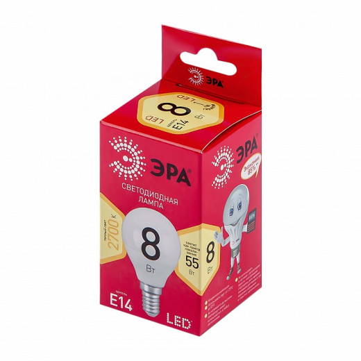 Лампа светодиодная Эра  E14 8Вт 2700K LED P45-8W-827-E14 R