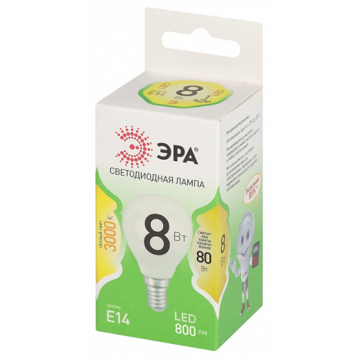 Лампа светодиодная Эра Green Line E14 8Вт 3000K LED P45-8W-830-E14 GL