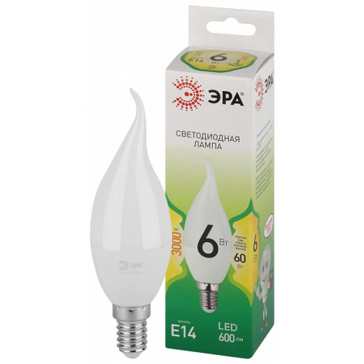 Лампа светодиодная Эра Green Line E14 6Вт 3000K LED BXS-6W-830-E14 GL