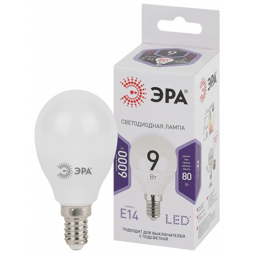 Лампа светодиодная Эра Стандарт E14 9Вт 6000K LED P45-9W-860-E14