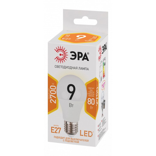 Лампа светодиодная Эра  E27 9Вт 2700K LED A60-9W-827-E27