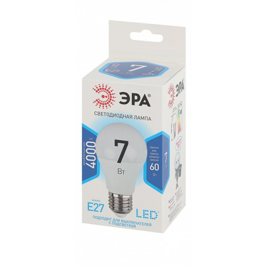 Лампа светодиодная Эра Стандарт E27 7Вт 4000K LED A60-7W-840-E27