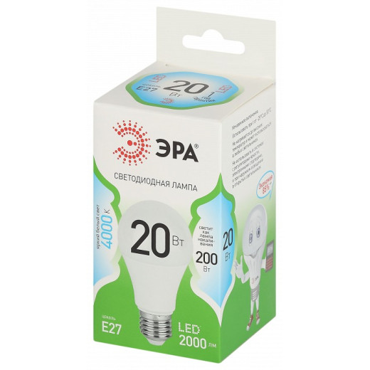 Лампа светодиодная Эра Green Line E27 20Вт 4000K LED A60-20W-840-E27 GL