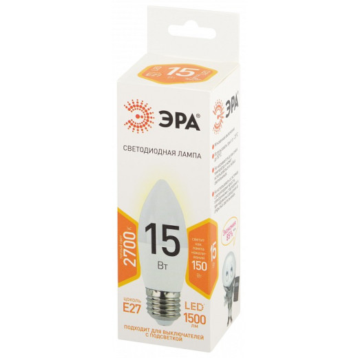 Лампа светодиодная Эра Стандарт E27 15Вт 2700K LED B35-15W-827-E27