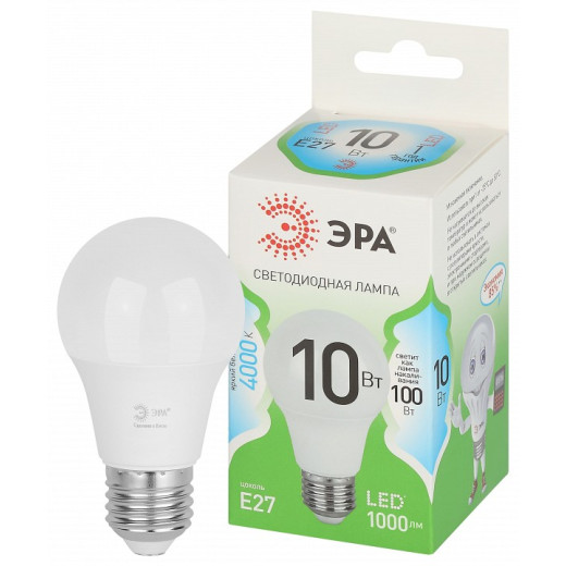 Лампа светодиодная Эра Green Line E27 10Вт 4000K LED A60-10W-840-E27 GL