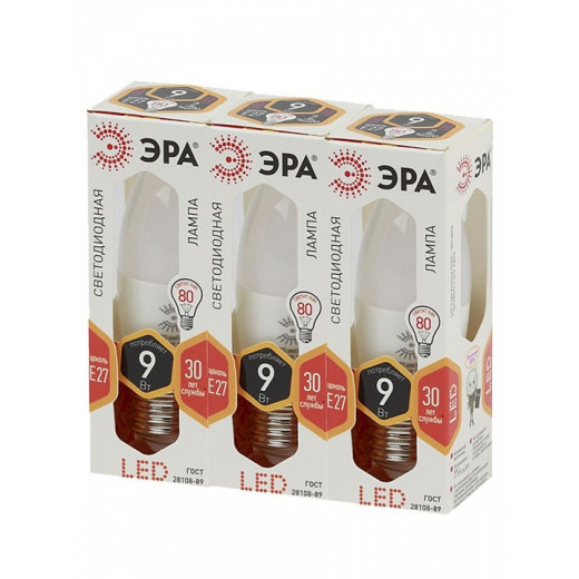 Лампа светодиодная Эра Стандарт E27 9Вт 2700K LED B35-9W-827-E27