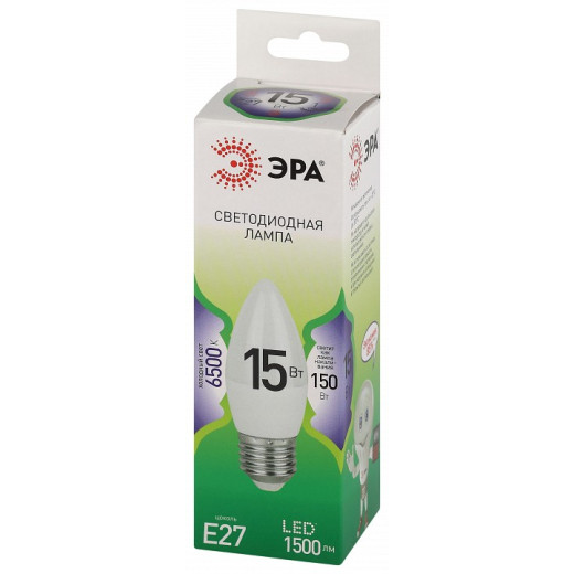 Лампа светодиодная Эра Green Line E27 15Вт 6500K LED B35-15W-865-E27 GL