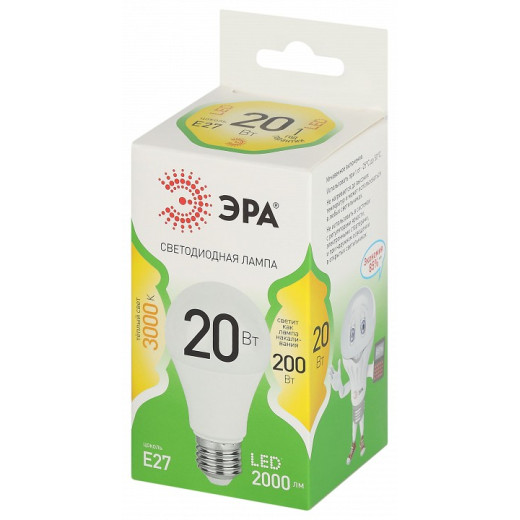 Лампа светодиодная Эра Green Line E27 20Вт 3000K LED A60-20W-830-E27 GL