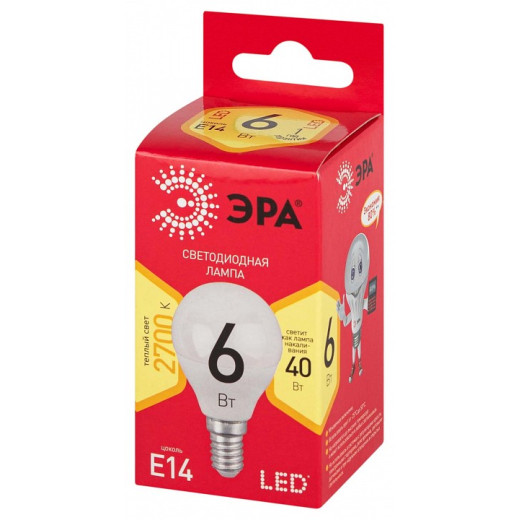 Лампа светодиодная Эра  E14 6Вт 2700K LED P45-6W-827-E14 R