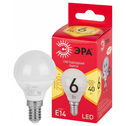 Лампа светодиодная Эра  E14 6Вт 2700K LED P45-6W-827-E14 R