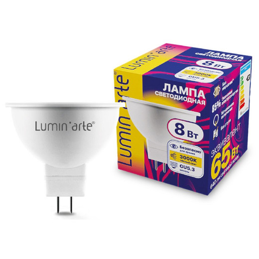 Лампа светодиодная Luminarte  GU5.3 8Вт 3000K LSTD-MR16-8W3KGU5.3