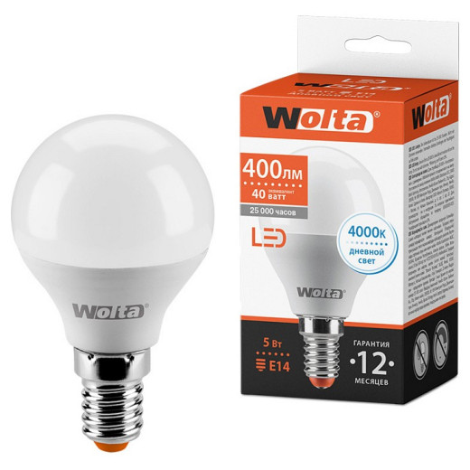 Лампа светодиодная Wolta  E14 5Вт 4000K 25S45GL5E14