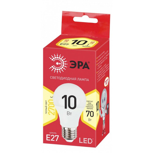 Лампа светодиодная Эра  E27 10Вт 2700K ECO LED A60-10W-827-E27 R