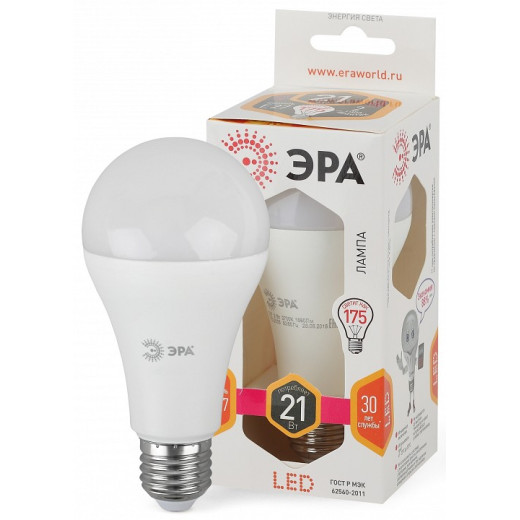 Лампа светодиодная Эра Стандарт E27 21Вт 2700K LED A65-21W-827-E27