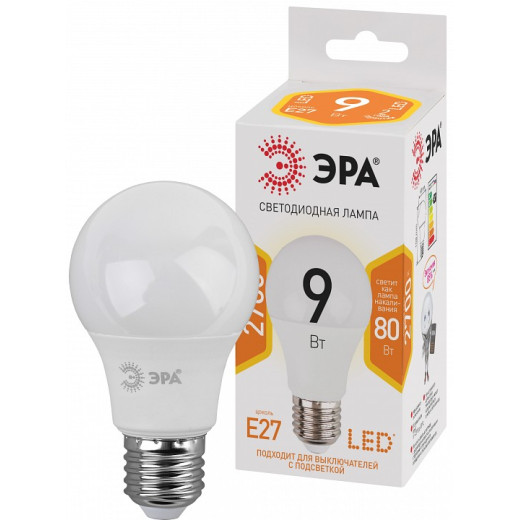 Лампа светодиодная Эра  E27 9Вт 2700K LED A60-9W-827-E27