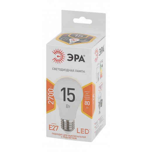 Лампа светодиодная Эра Стандарт E27 15Вт 2700K LED A60-15W-827-E27